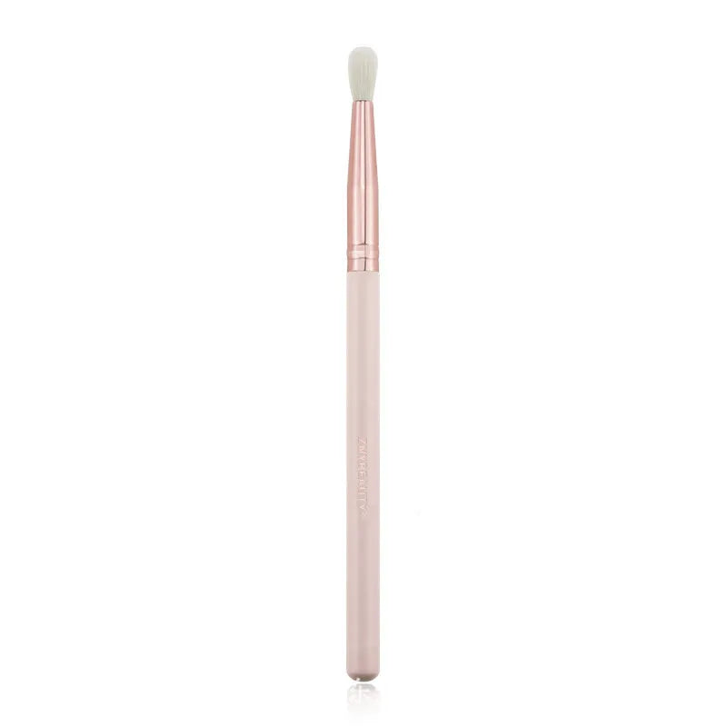 26-piece pink makeup brush set with wooden handles and wool brush hairs in PU storage bag