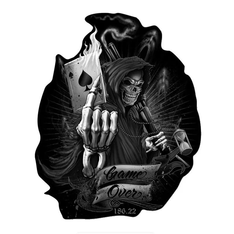 Black PET reflective car body sticker with skull pattern, 13x16cm, style B047