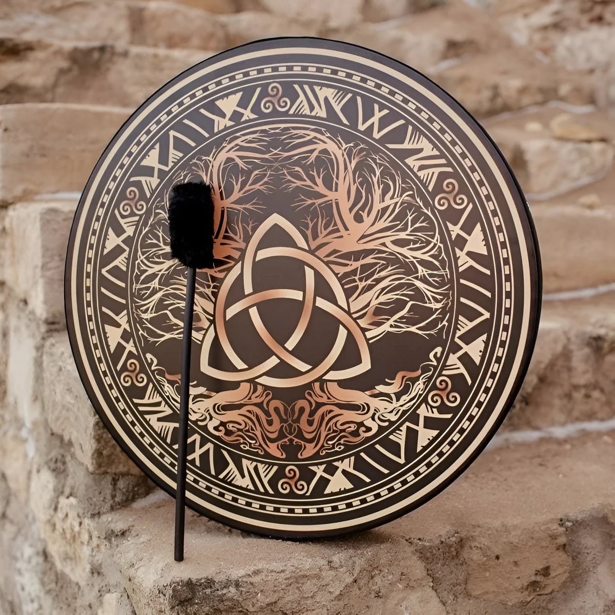 Handmade maple Celtic drum ornament with Celtic design for decorative display or craft gift