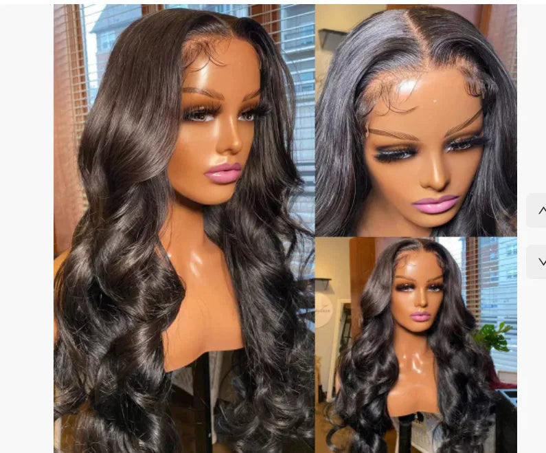 M1613 Black full-head synthetic wig with medium large curly waves and a lace mesh cap.