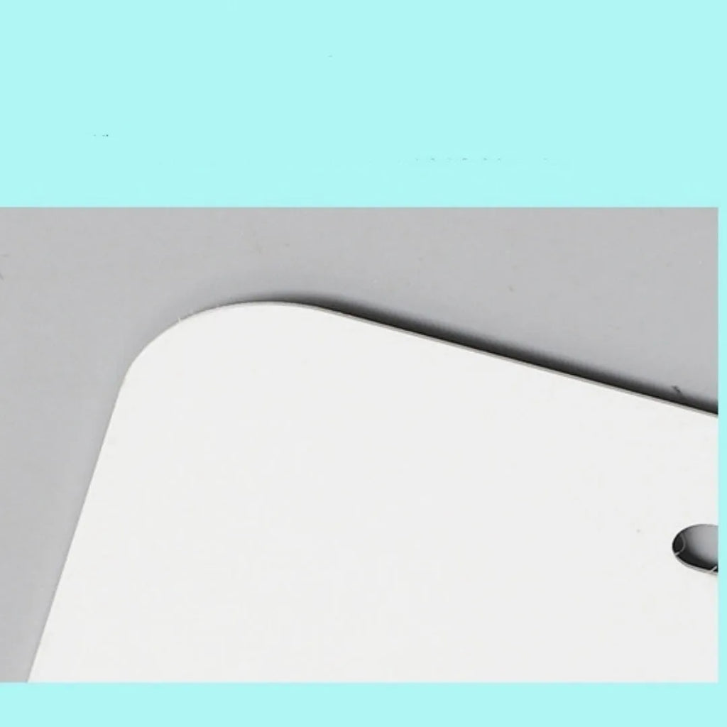 White aluminium blank licence plate showing 30.3 x 15 cm dimensions with four thickness options