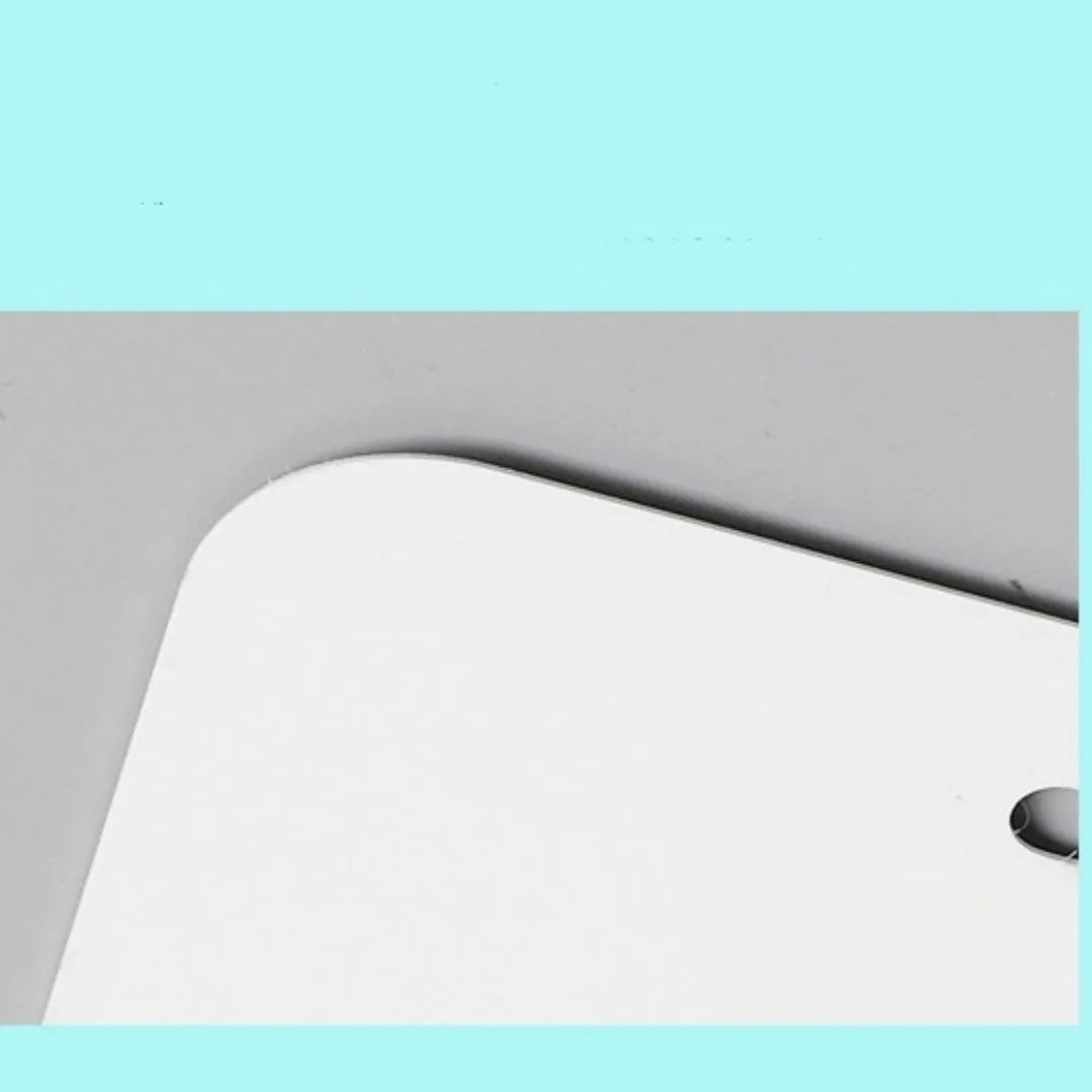 White aluminium blank licence plate showing 30.3 x 15 cm dimensions with four thickness options