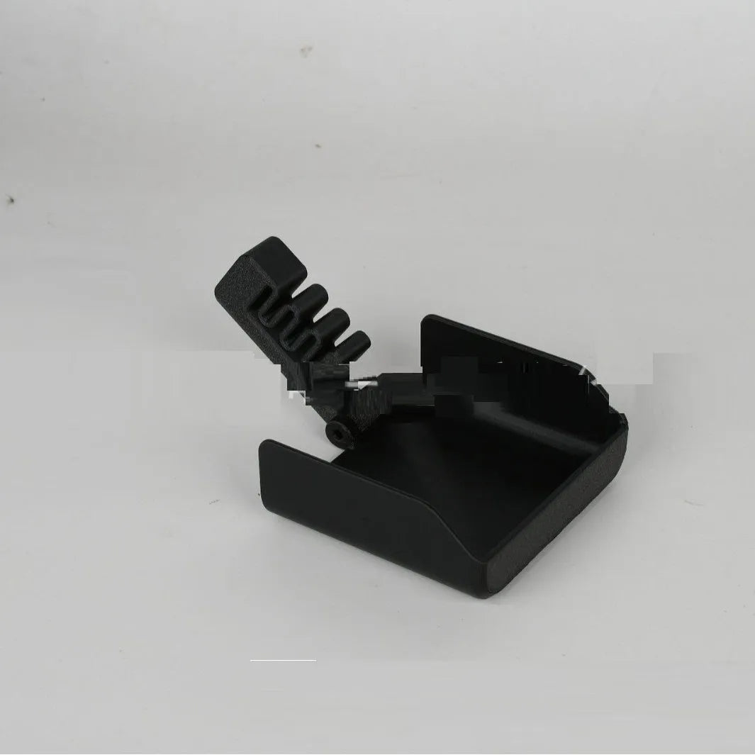 Yellow and black plastic phone clip with an attached sunshade for outdoor screen visibility.