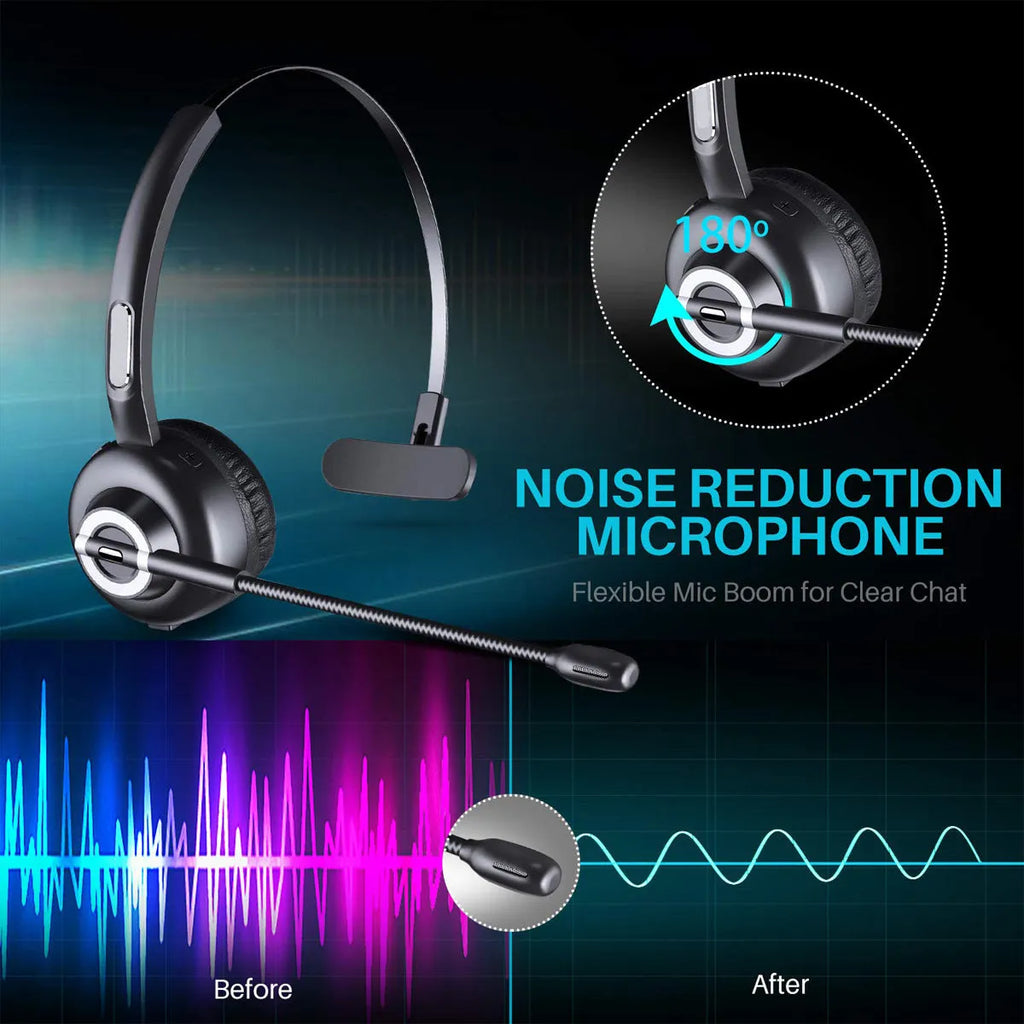 M97 Bluetooth headset in plastic with noise reduction chip, charging base, and data cable