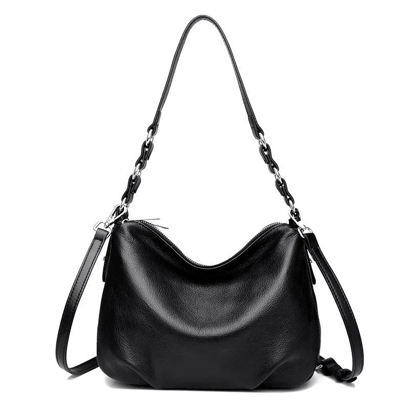 Genuine leather women's crossbody bag large capacity first layer cowhide in black, apricot, elephant gray