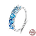 Gradient blue zircon S925 sterling silver geometric ring for women, US sizes 6, 7 and 8