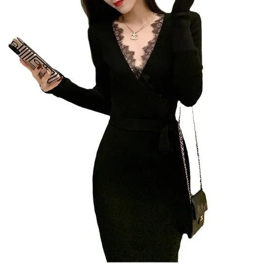 Women's black slim fit skirt with a princess dress silhouette.