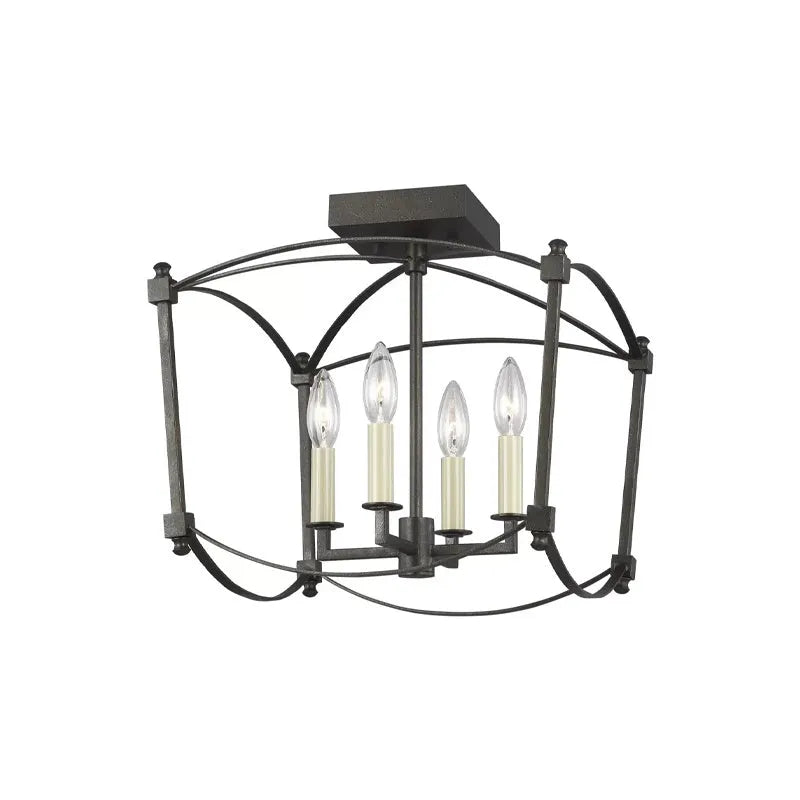 Vintage iron ceiling light with four heads in black or gold finish, 35cm diameter