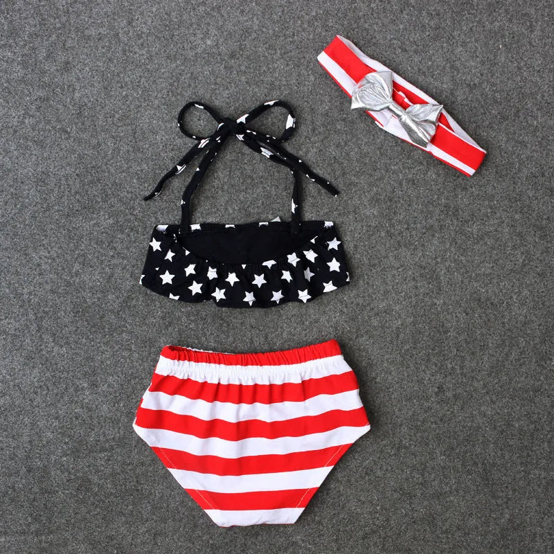 Girls' XINGX bowknot three-piece swimsuit in milk silk and polyester, colour CC00734, sizes 90-130 yards