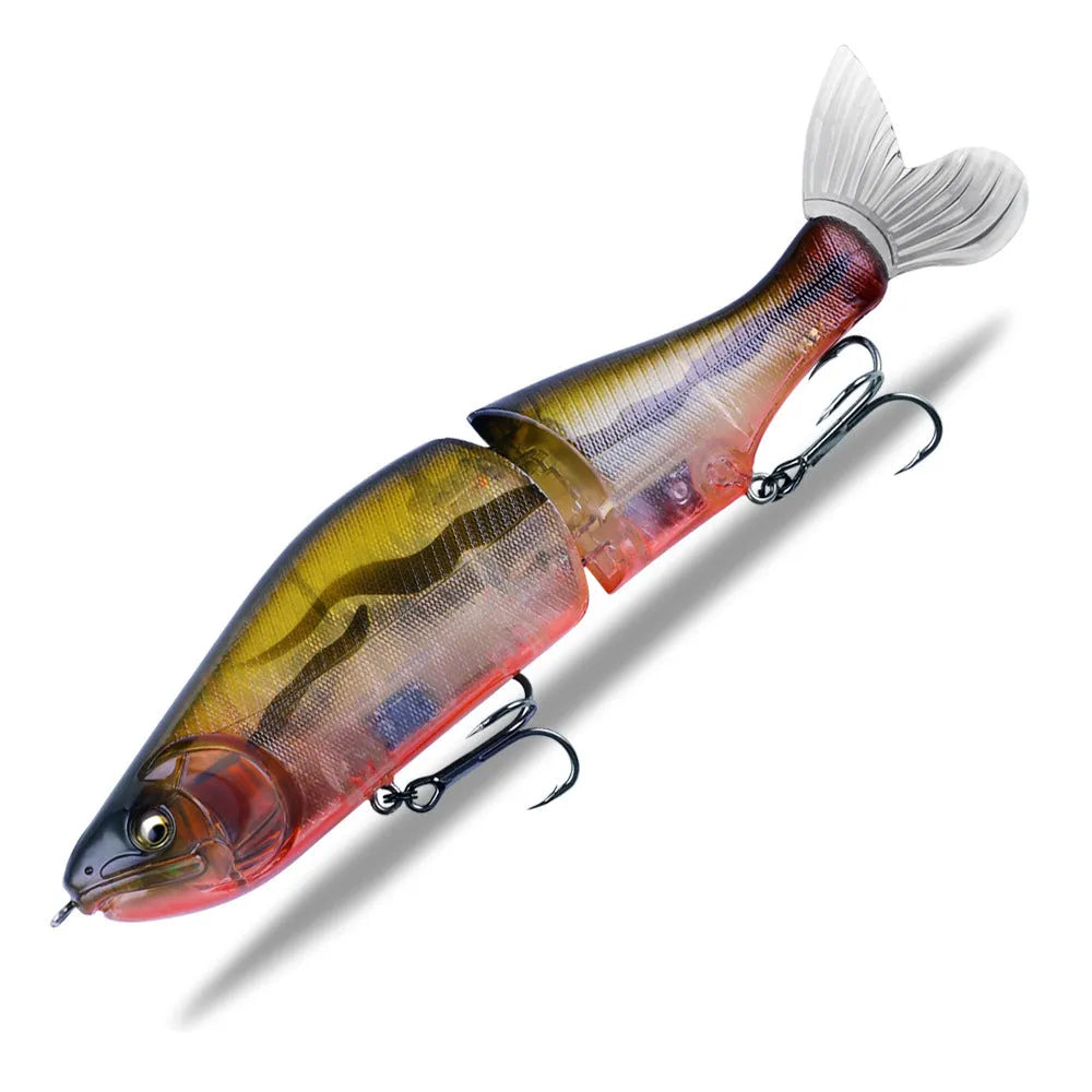 Hard plastic fishing swim bait lure measuring 185mm in length in one of fifteen available colours.