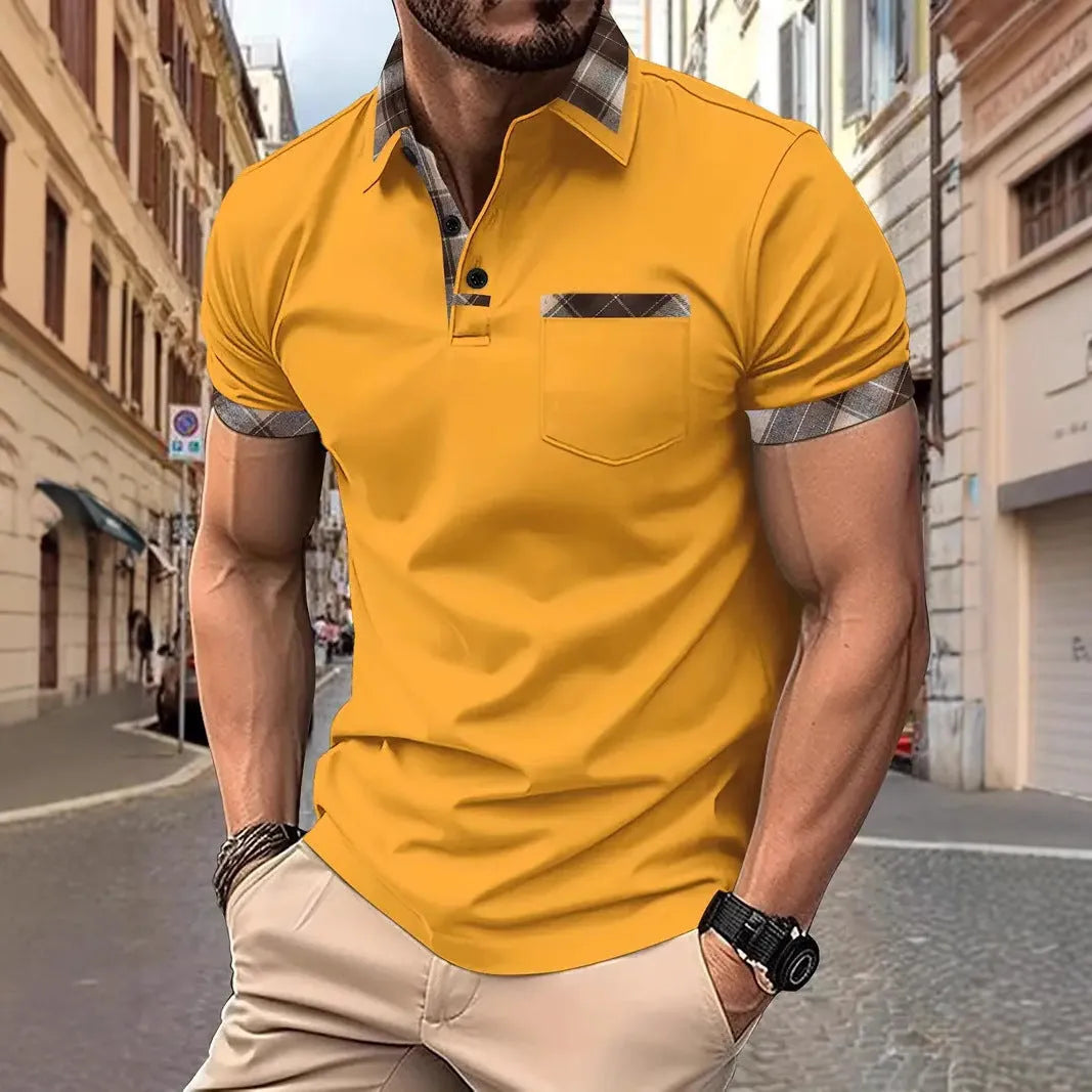 Men's loose fit plaid colourblock t-shirt with zip detail on sleeve in multiple colour options.