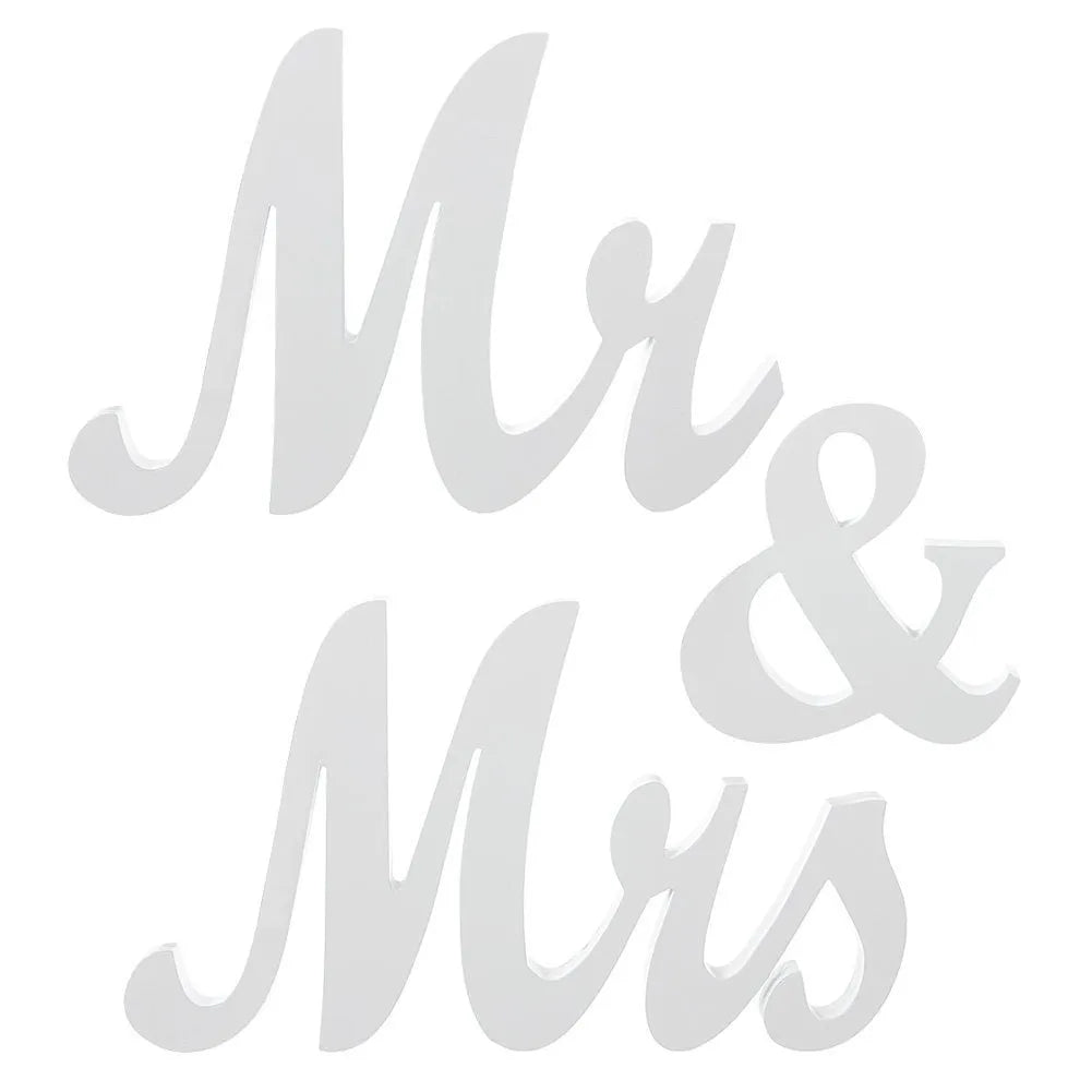 White wooden MR & MRS decoration on density plate with European style for shelf display