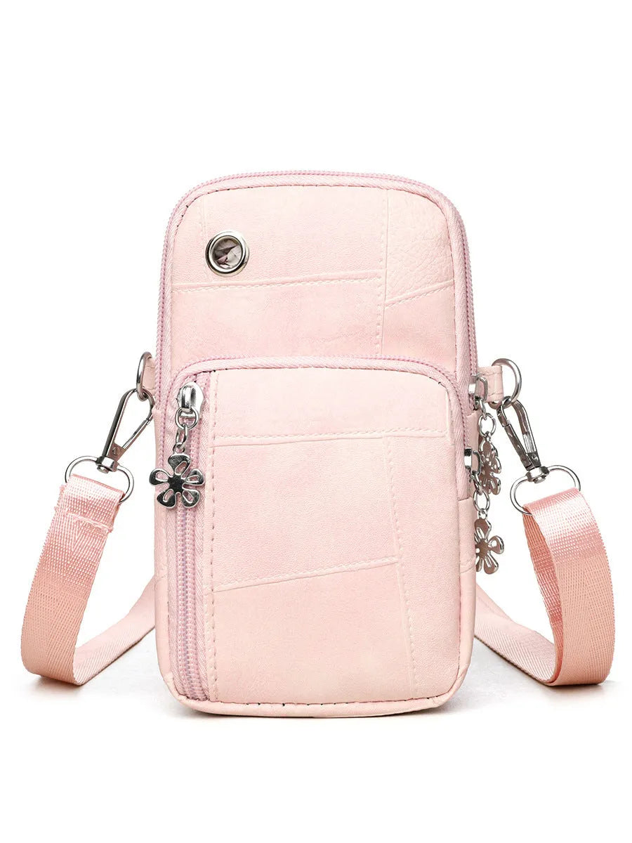 Vertical square mobile phone bag with sandwich pocket in PU material