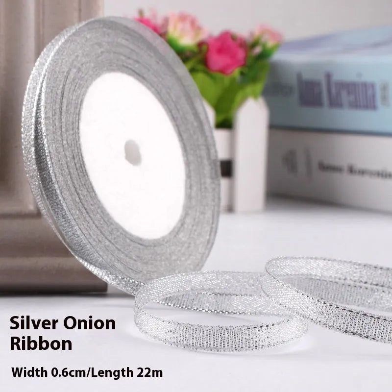 0.6cm wide polyester gift packaging ribbon roll in multiple colour options including gold leaf and jade pink