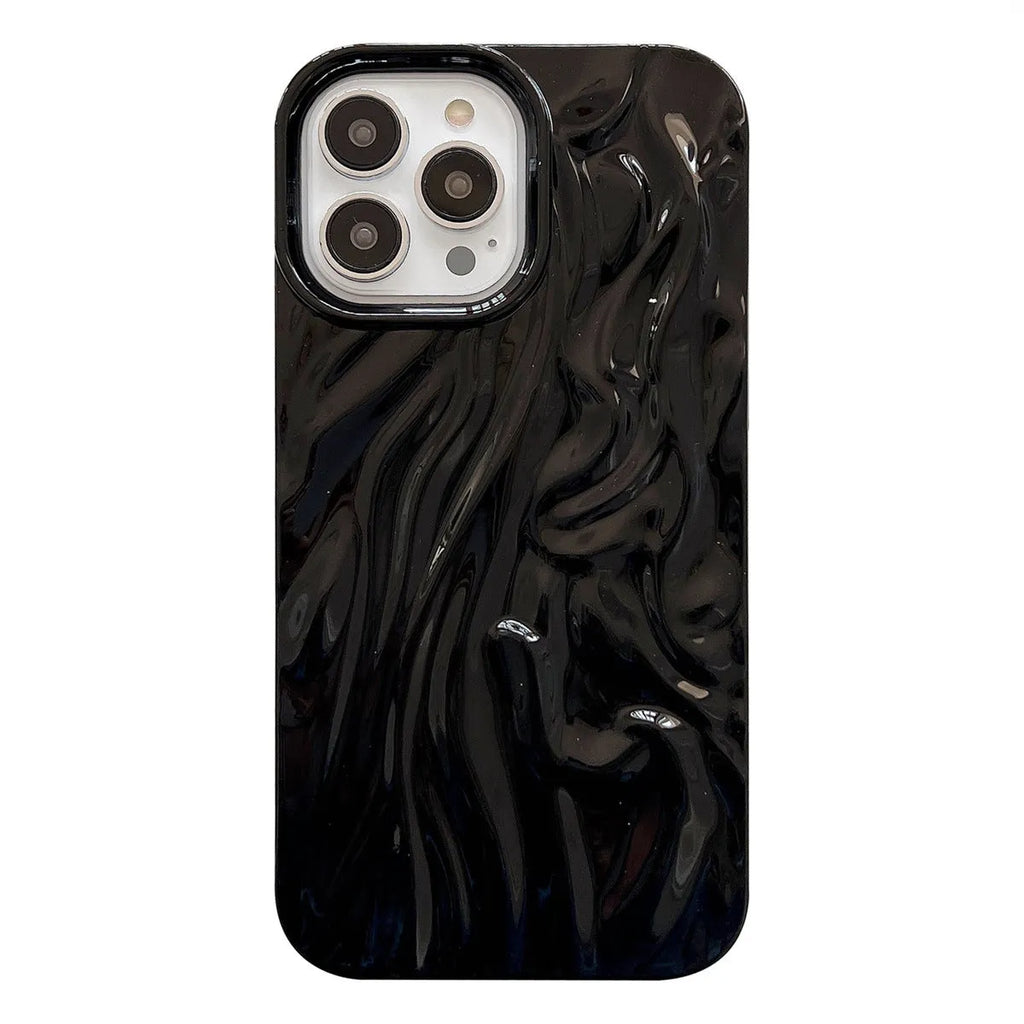 Milky white silicone iPhone case with a water ripple texture on a table.