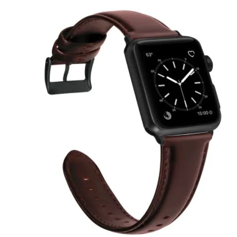 Oil wax cowhide leather Apple Watch strap in black, business style, sizes 38-40 and 42-44