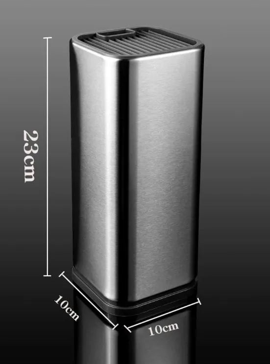 Black and white multifunctional kitchen knife holder with detachable base and storage bucket on a countertop.