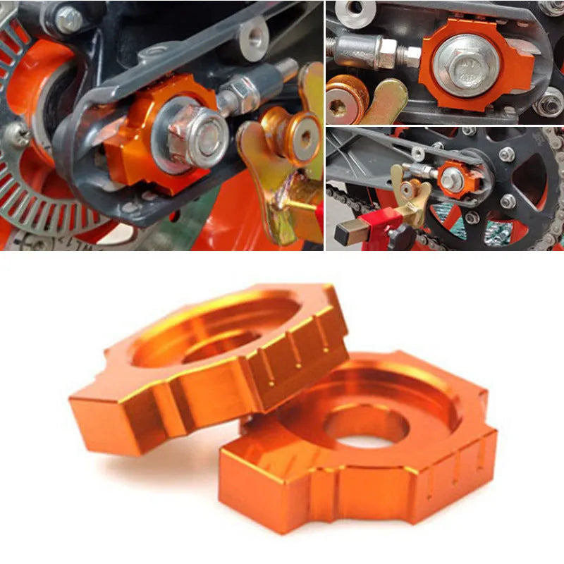 Orange anodised aluminium adjuster screws for KTM DUKE motorcycle rear forks