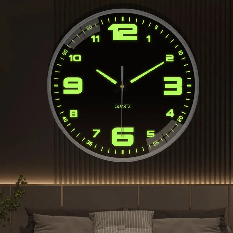 8 inch luminous wall clock with modern plastic shell on a wall