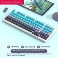 98-key wireless mechanical keyboard with metal knob on desk, showing white background lilac colour theme.