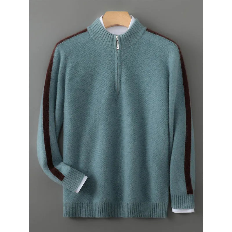 Sheep wool half-zip pullover sweater in slim fit shown in grey colour.