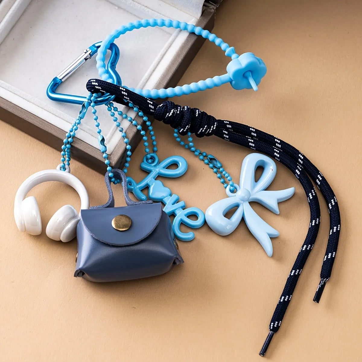 Fashion bow earphone Miu series braided rope bag pendant keychain in four colours