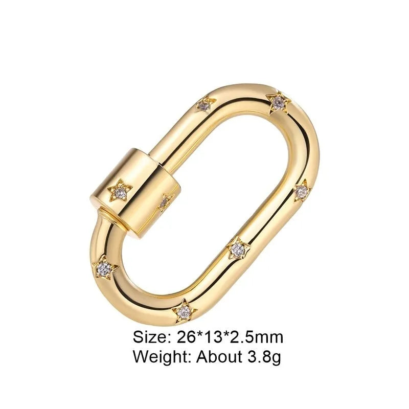 Copper climbing heart-shaped metal button with micro inlaid zircon stones, showing spring fastener and screw buckle style options.