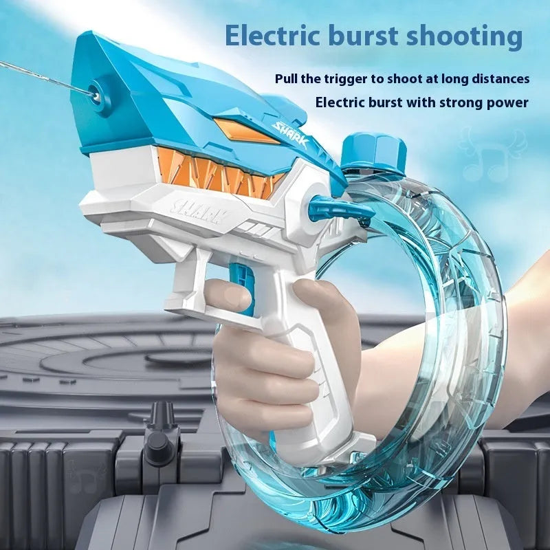 Blue Shark electric water gun toy with automatic continuous fire feature