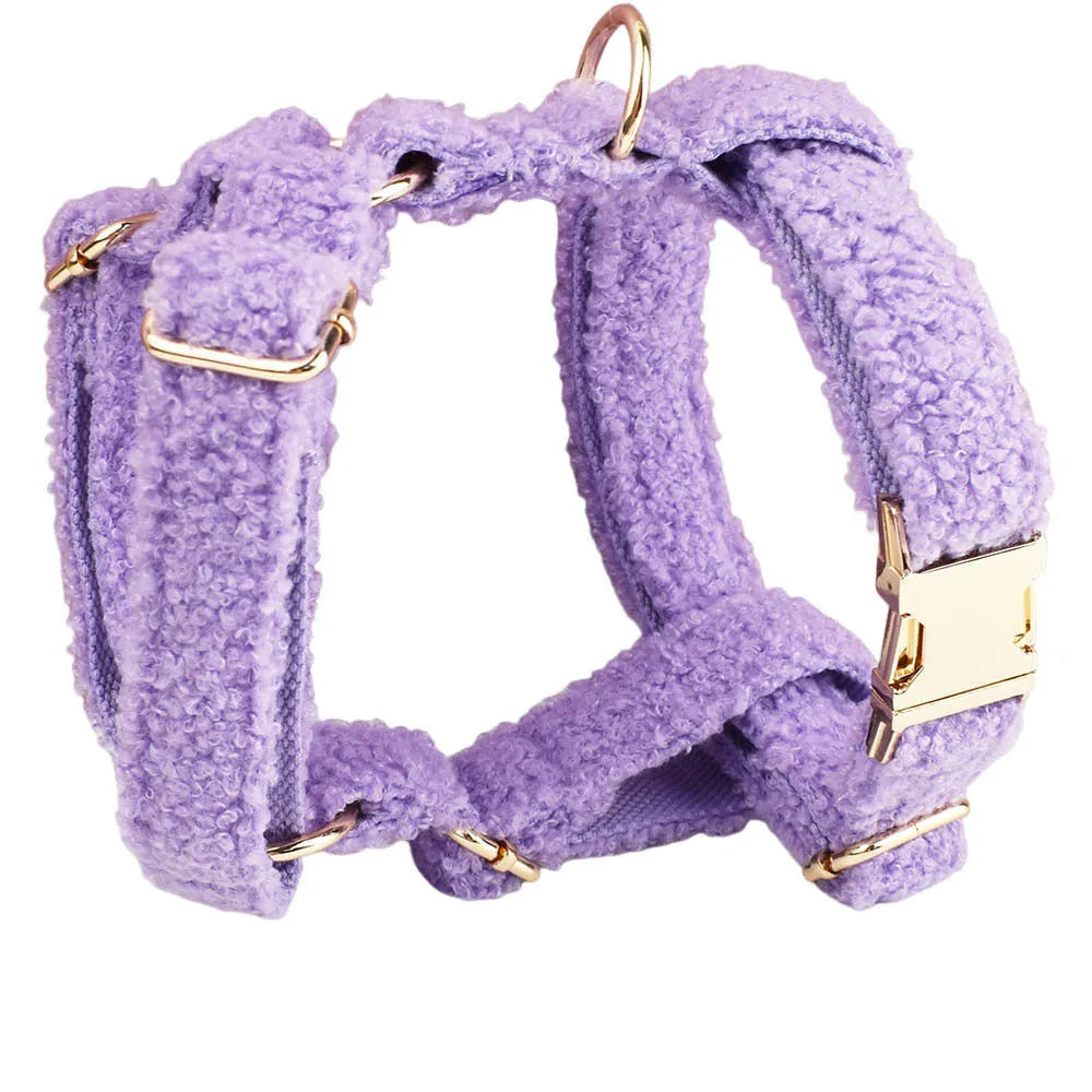Purple dog collar, leash, vest and bow set for small pets in five size options