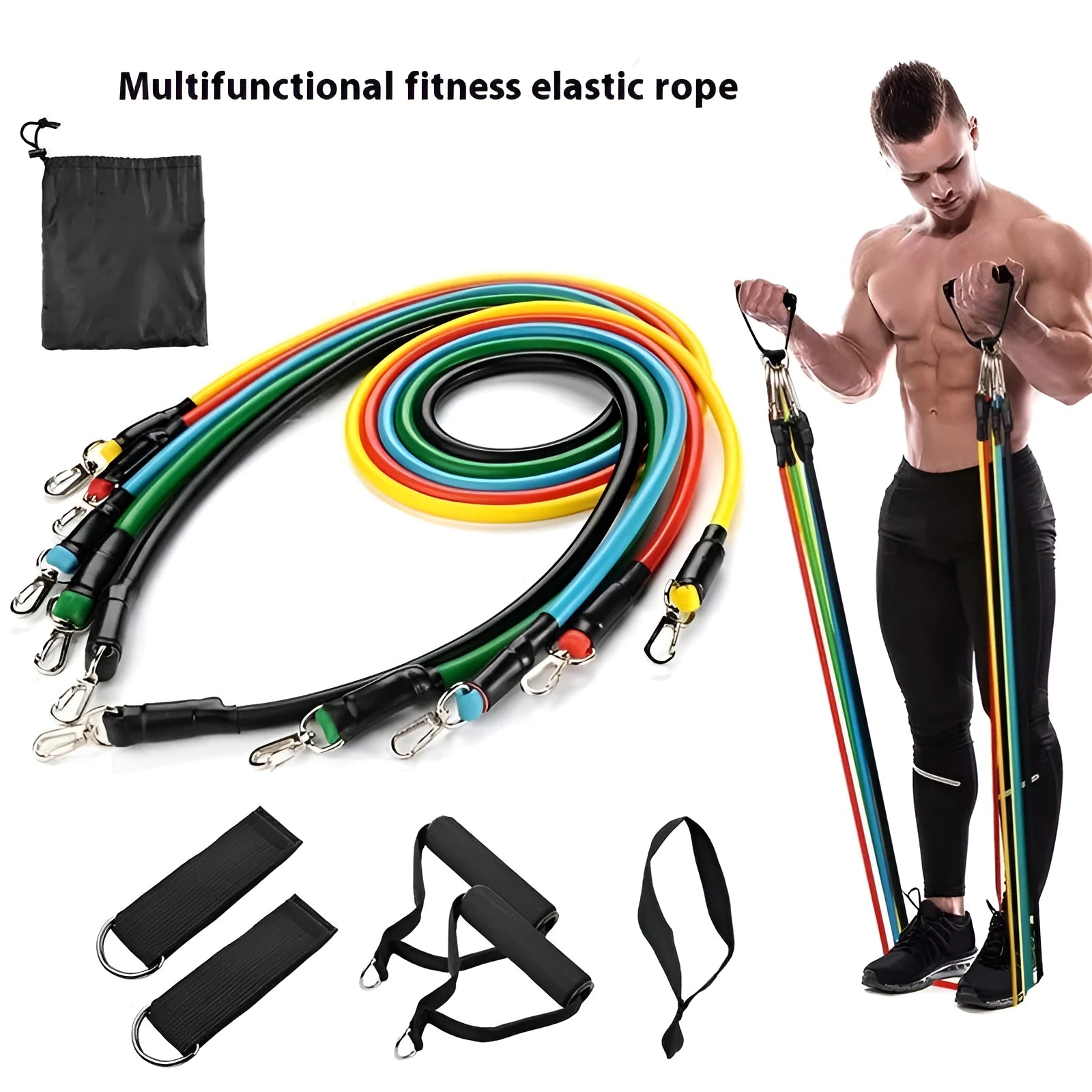 Multi-functional door sports 11-piece set with ABS combination pulling rope and hook
