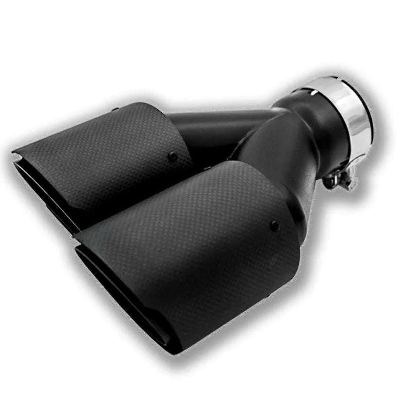 Black carbon fibre car exhaust pipe with dual outlet tail nozzle, 250mm length