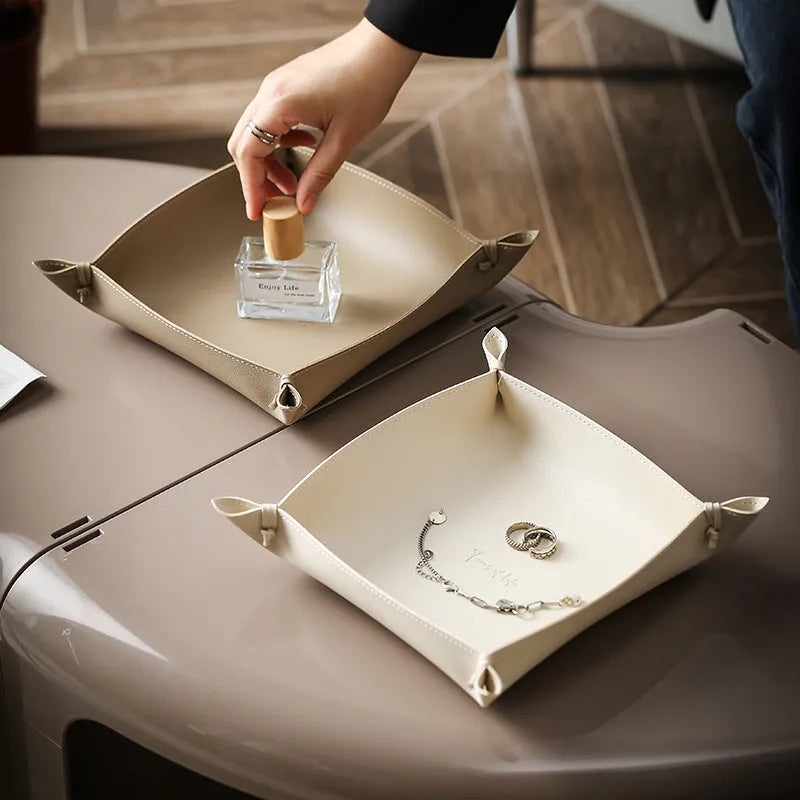 Leather storage tray with woven design, available in five colours and two sizes, 17.5x13x4.5cm and 18x22.5x4.5cm