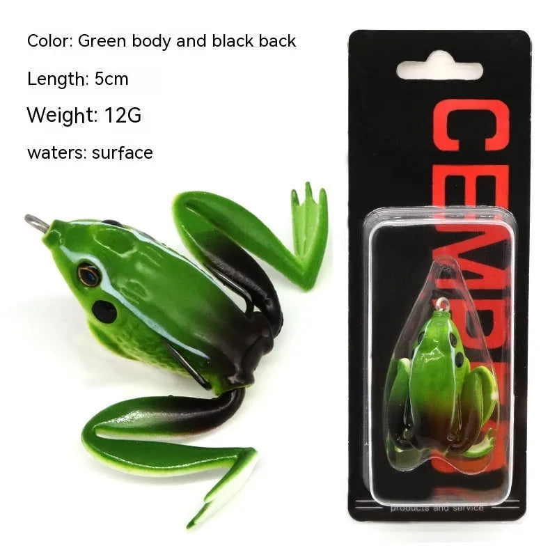 Bionic rubber frog fishing lure with double hooks in grass green colour