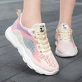 Women's blue and pink colourblock lace-up sneakers with mesh uppers