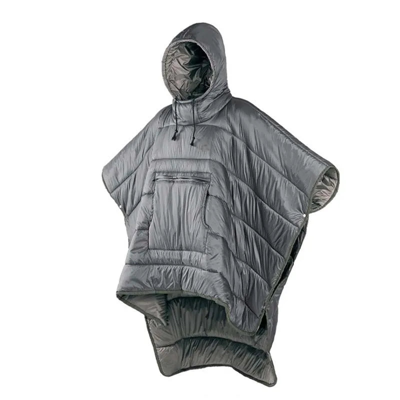 Adult outdoor cloak sleeping bag in Army Green colour with nylon fabric and hollow cotton filling