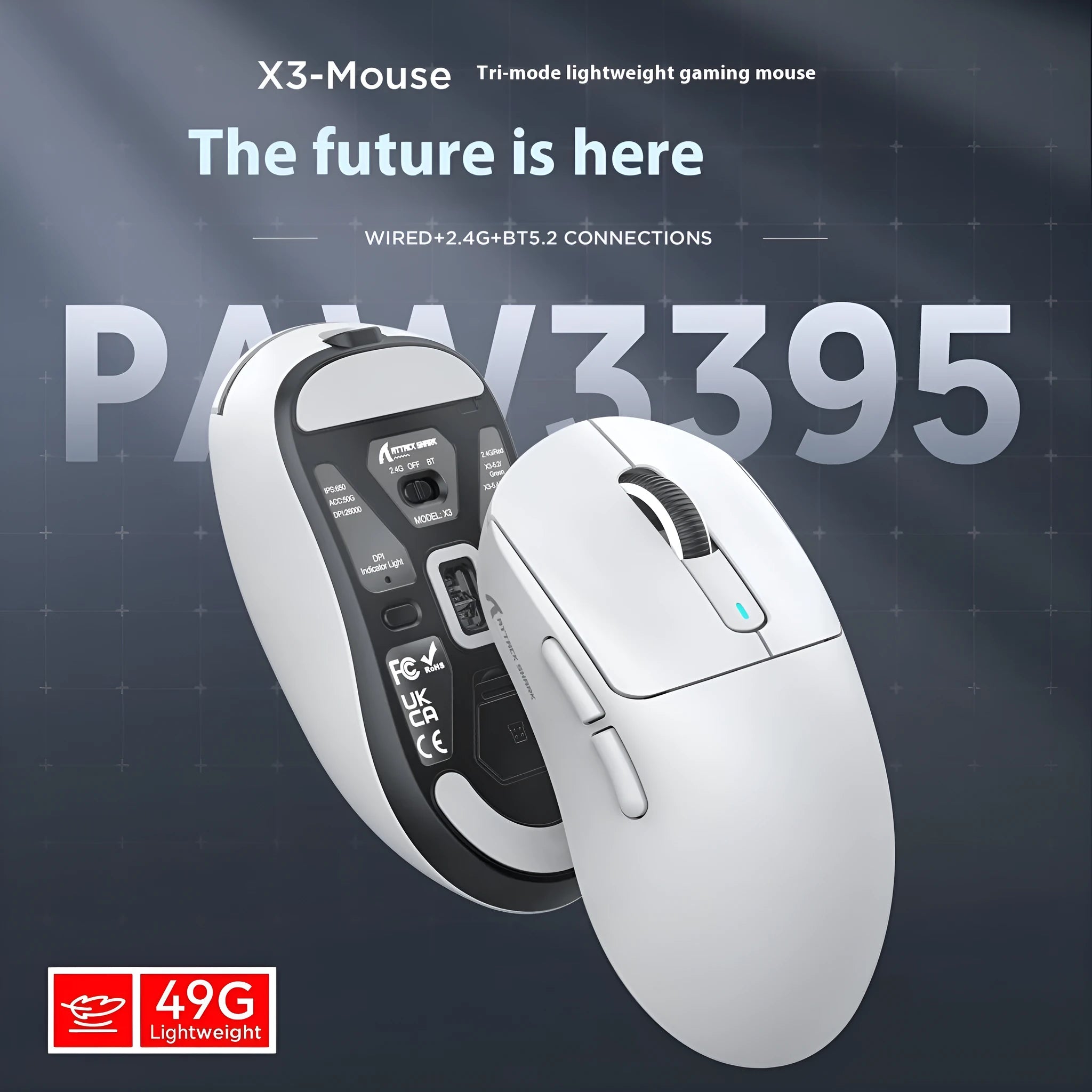 Attack Shark lightweight rechargeable gaming mouse in multiple colours with USB receiver and cable