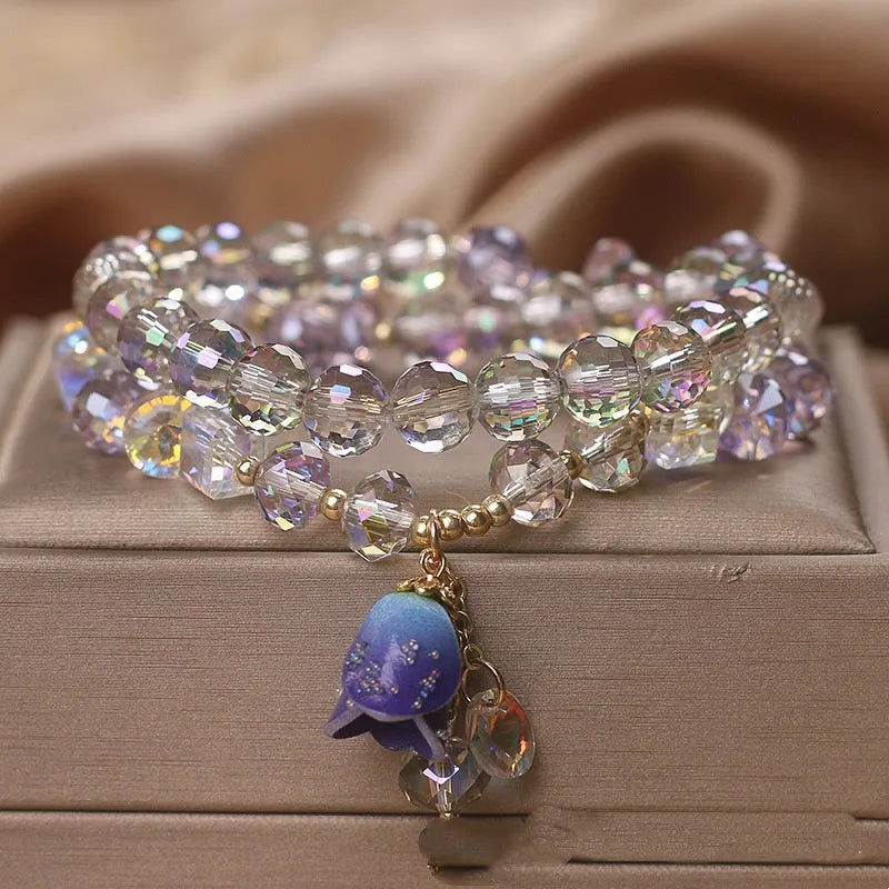 High-grade colourful Austrian crystal bracelet for women with Lily pendant in Bright White