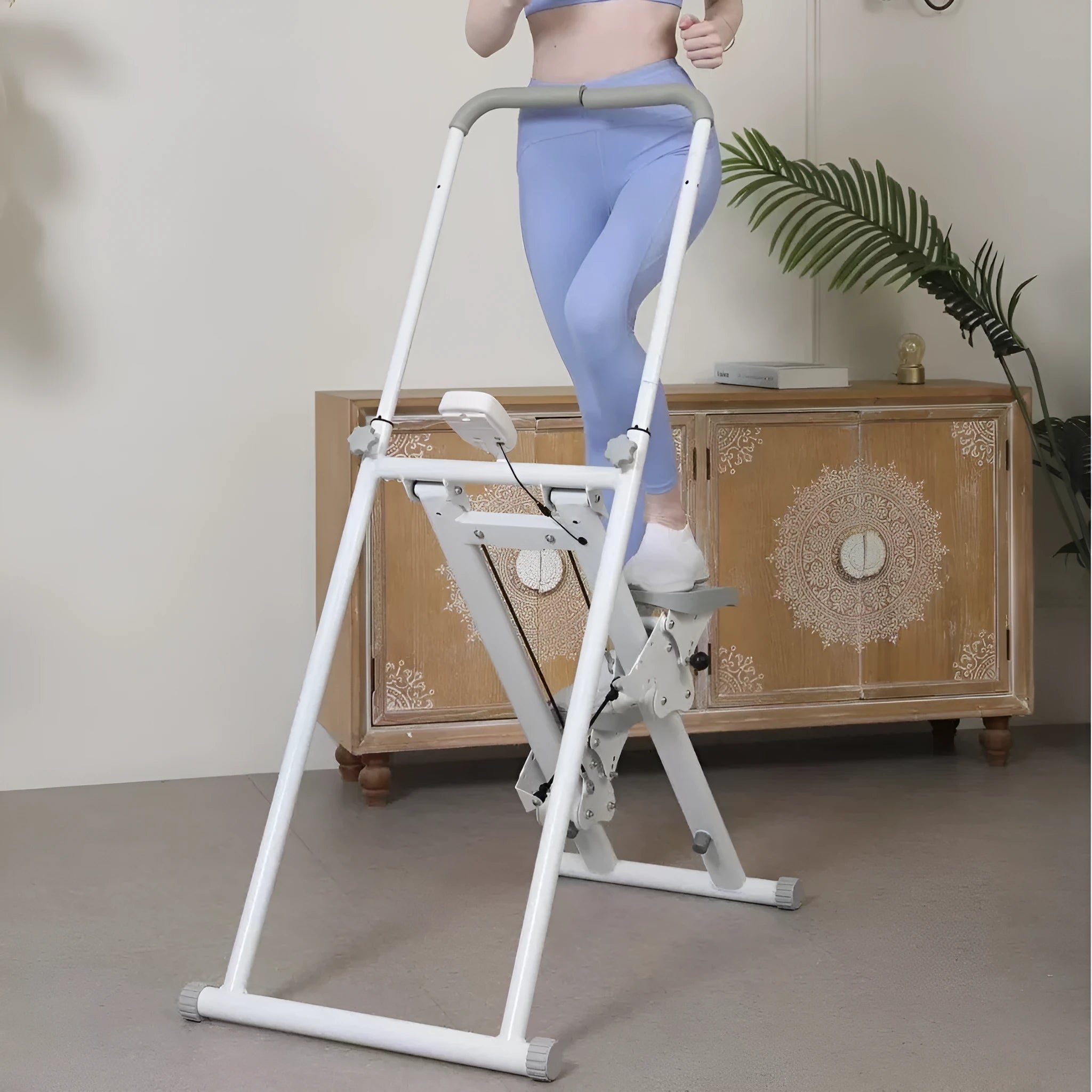 Starlight White foldable indoor treadmill and climbing frame fitness machine