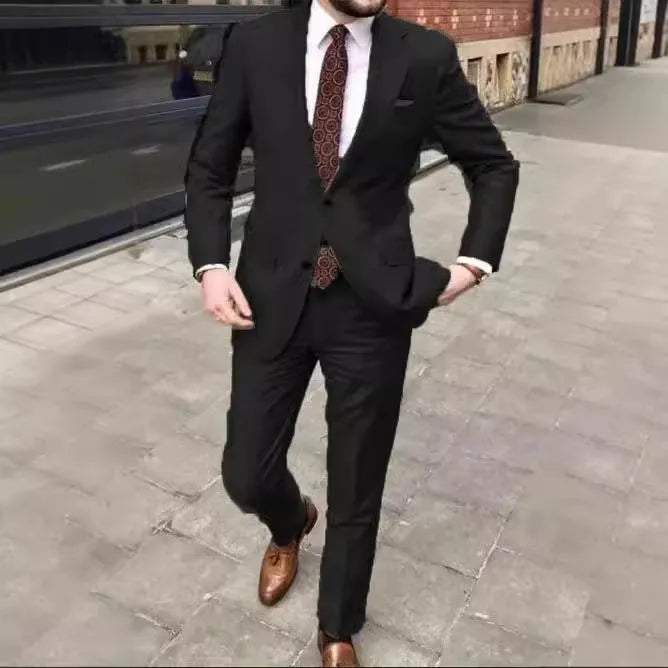 Men's slim fit two-button business suit in acetate fabric available in multiple colours and extended sizes