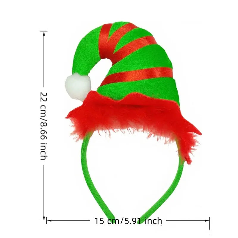 Cartoon Christmas headband party headdress handmade from polyester fibre with elk motif in a red fluffy ball cap style.