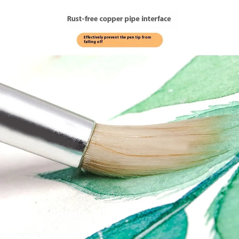 Set of six wooden artistic brushes with pointed wool tips for line work and calligraphy