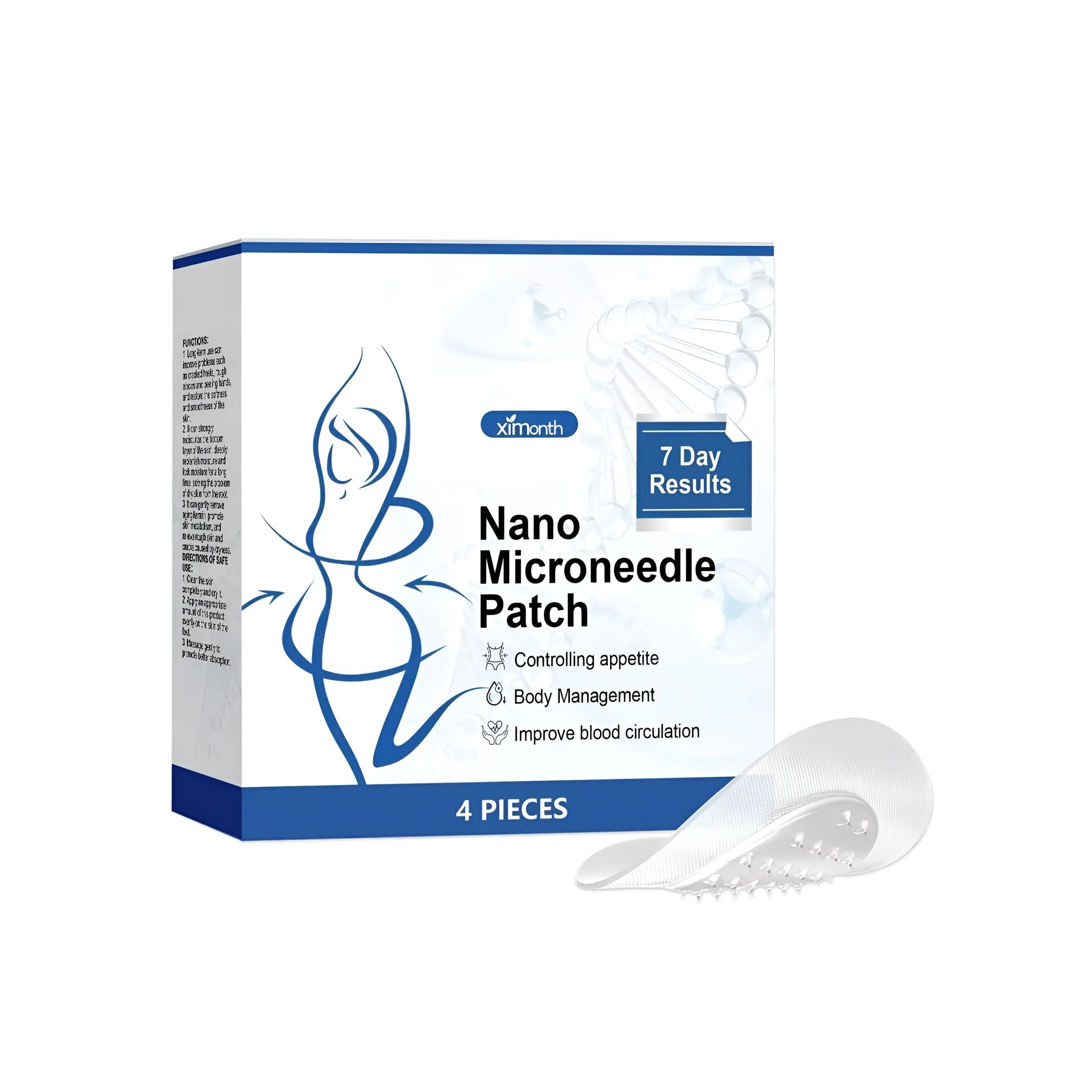 Four nano microneedle body shaping patches in a pack for skin tightening.