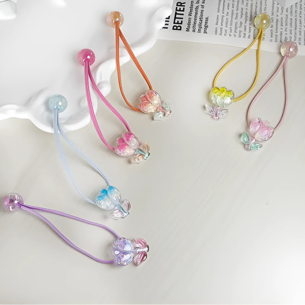 Tulip rubber band hair band in gradient colours with floral decoration