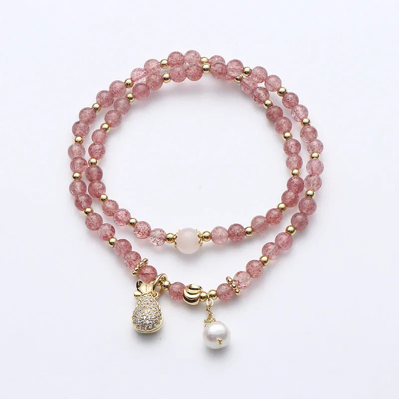 Geometric strawberry quartz crystal bracelet for women with pink stone jewellery
