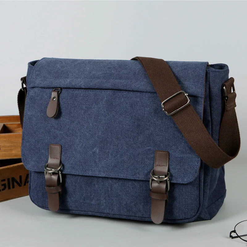High density canvas retro travel bag in solid khaki colour with visible sewing thread detailing