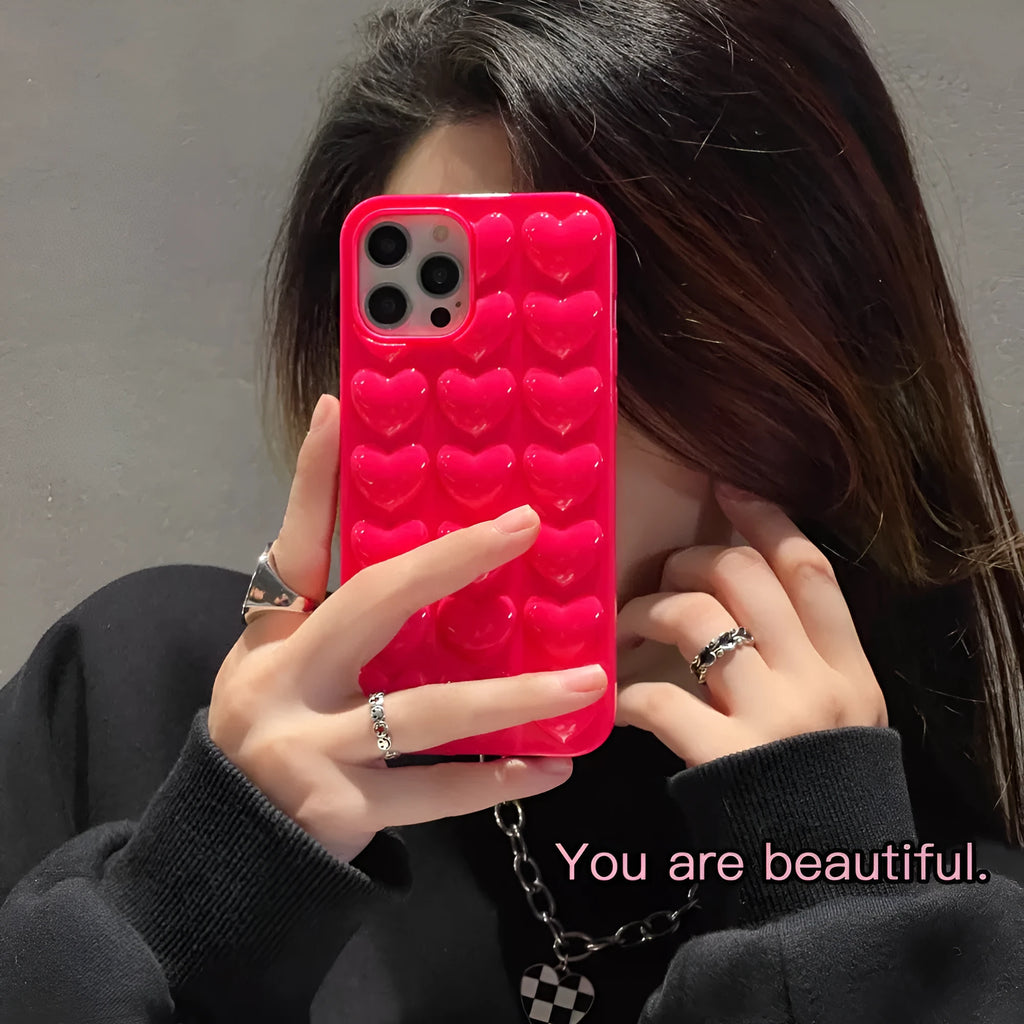 Solid colour 3D love TPU phone case for iPhone with stereo heart pattern and fall protection