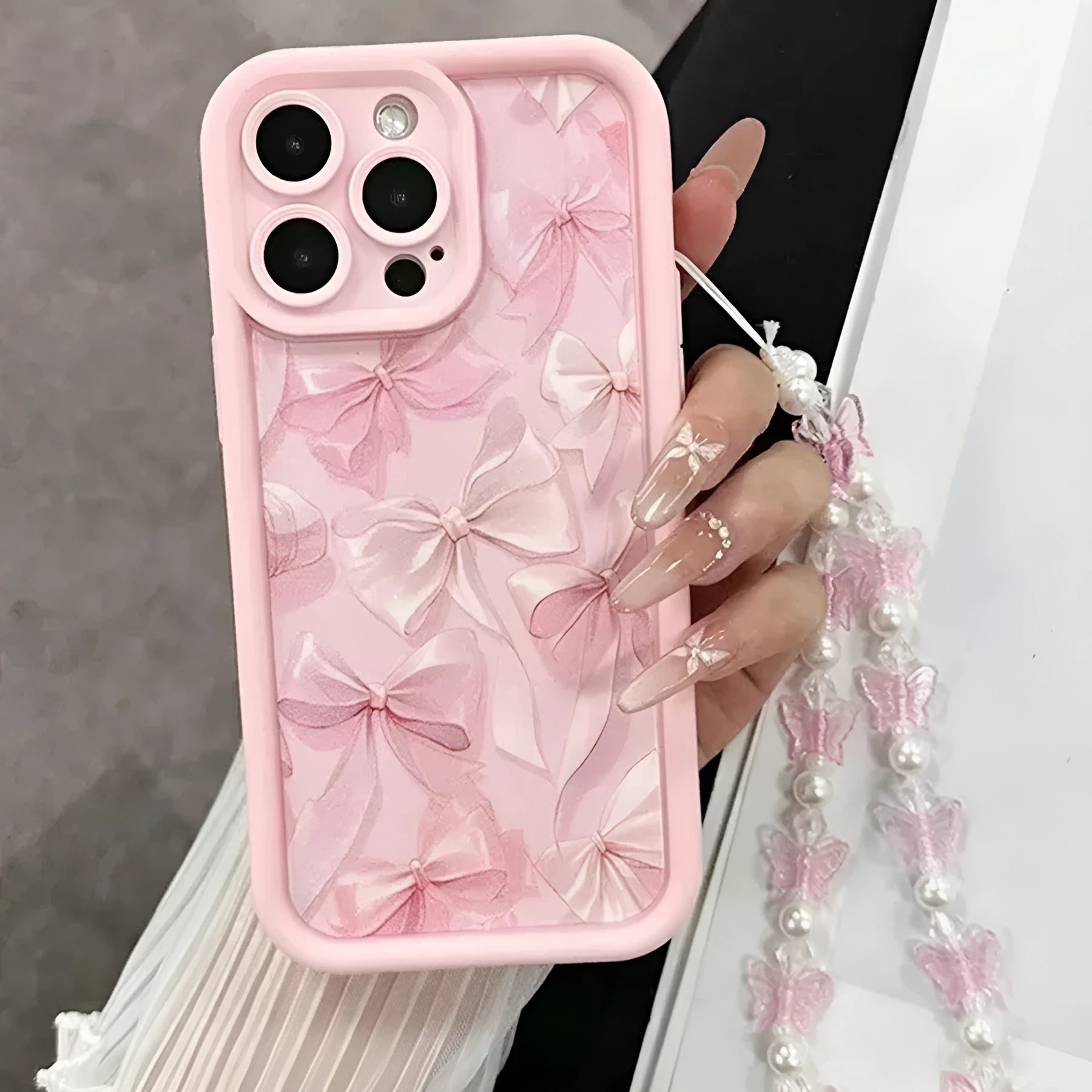 TPU phone case for iPhone with pink butterfly bracelet cartoon design protective cover