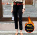 Black composite velvet straight leg pants with pockets for women commute style