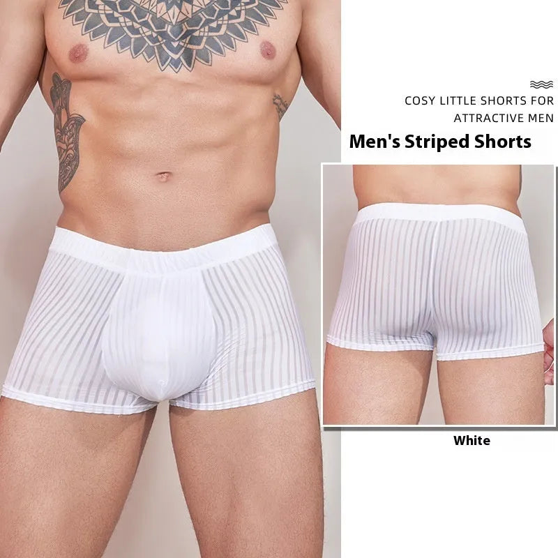 Men's striped lightweight nylon underwear in black, shown flat.