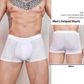 Men's striped lightweight nylon underwear in black, shown flat.